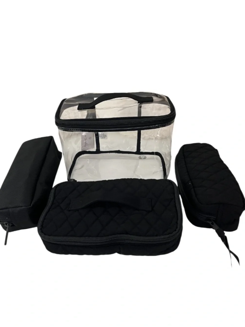 NWT Vera Bradley 4-Piece Travel Cosmetics Case Set with Black Quilted Pouches